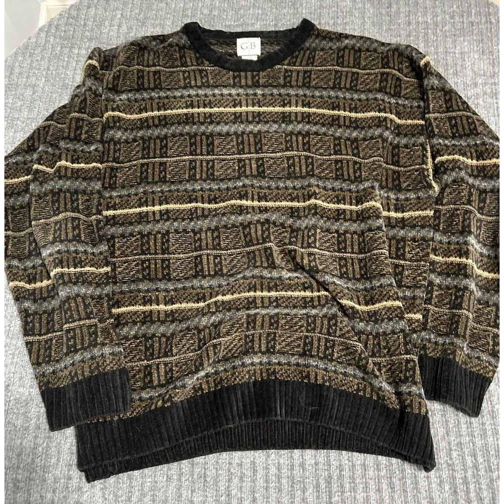 VTG Geoffrey Beene Coogi Knit Style Sweater Mens Large Rayon Blend Soft Grandpa